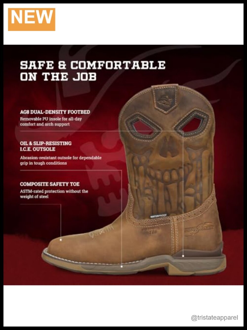 Waterproof Composite Toe Wide Square Toe Roper Work Boots - Picture 2 of 5